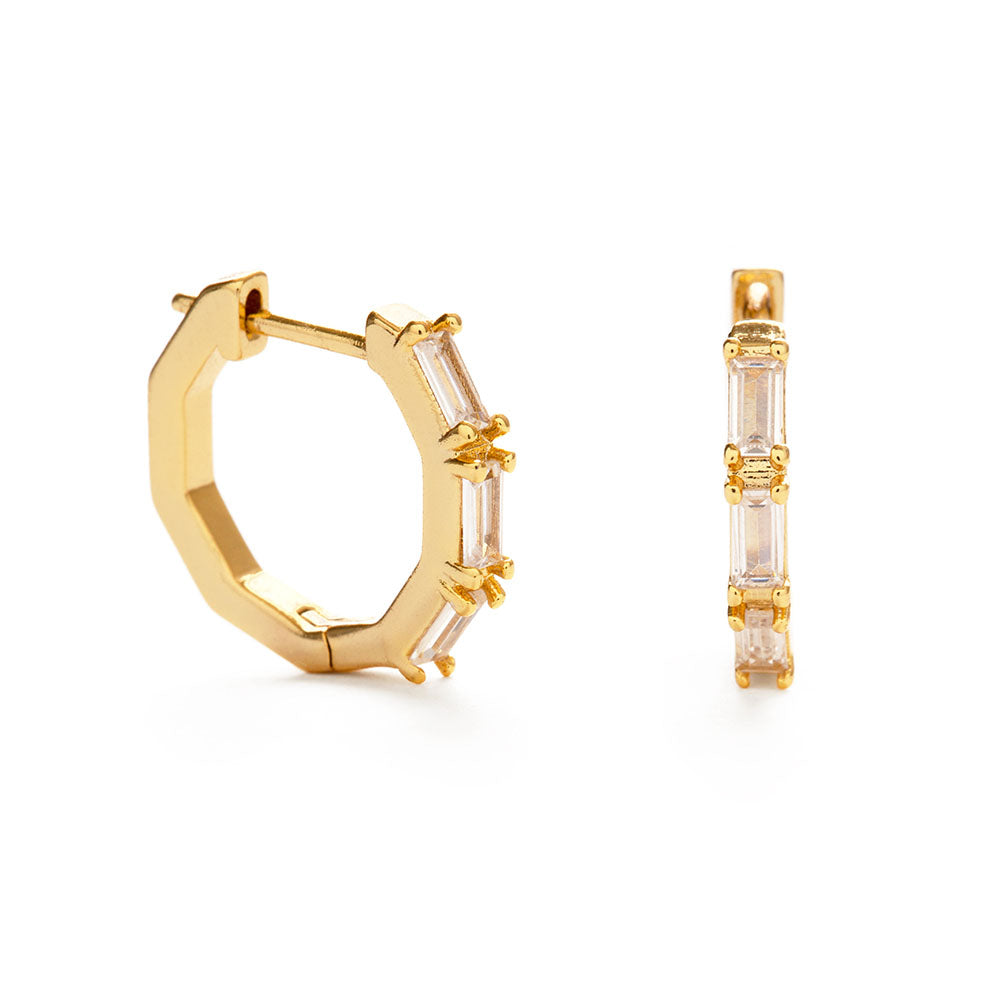 Crystal Baguette Gold Hoops