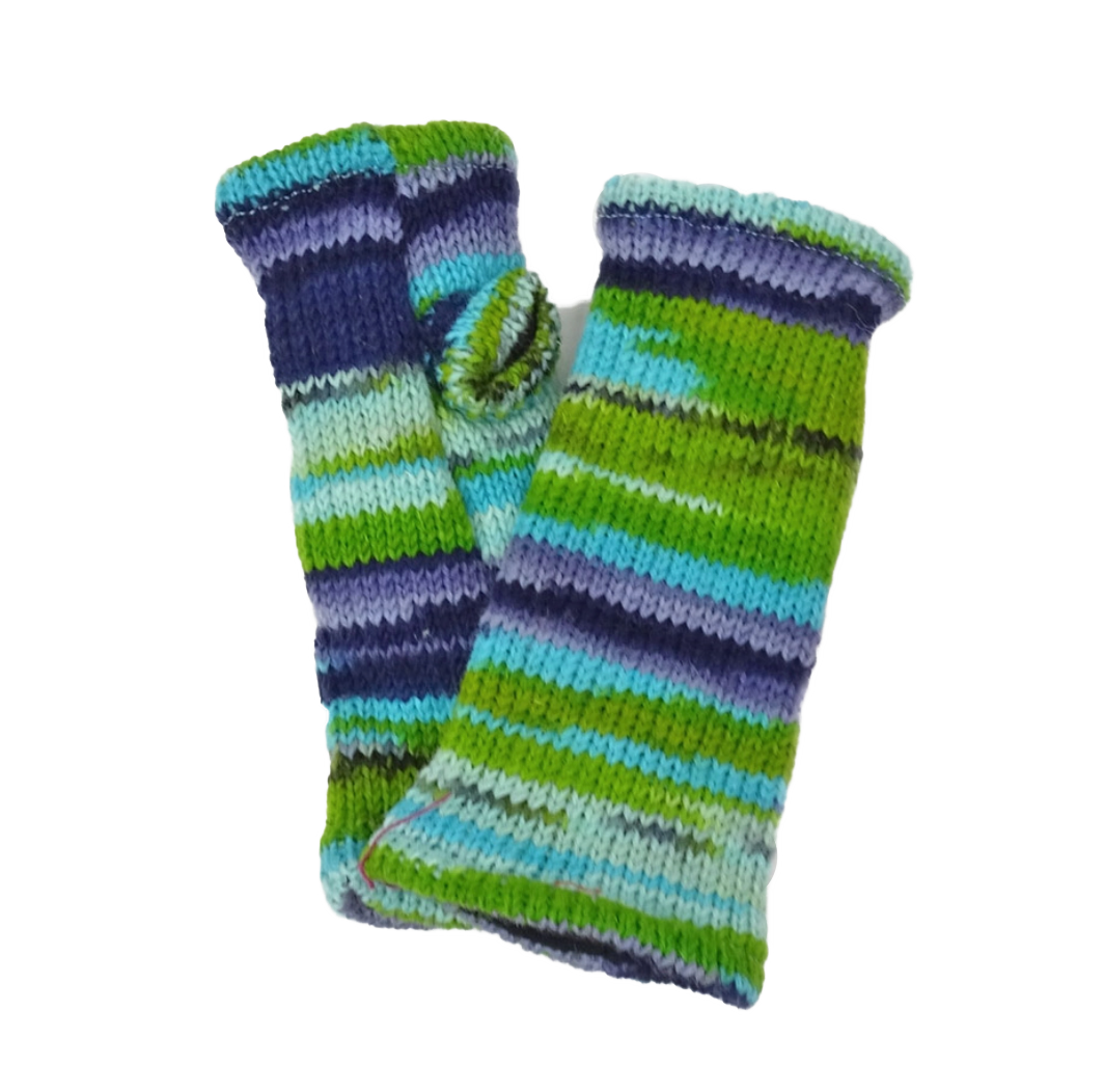 Multi-stripe fingerless gloves - Green