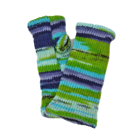 Multi-stripe fingerless gloves - Blue