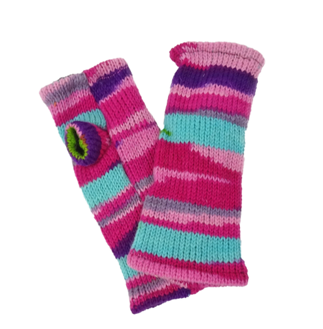 Multi-stripe fingerless gloves - Pink