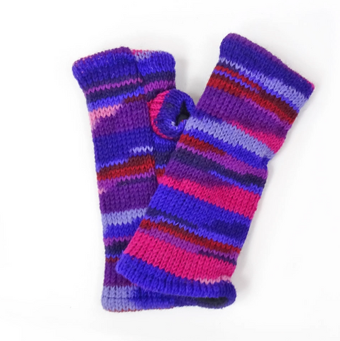 Multi-stripe fingerless gloves - Purple