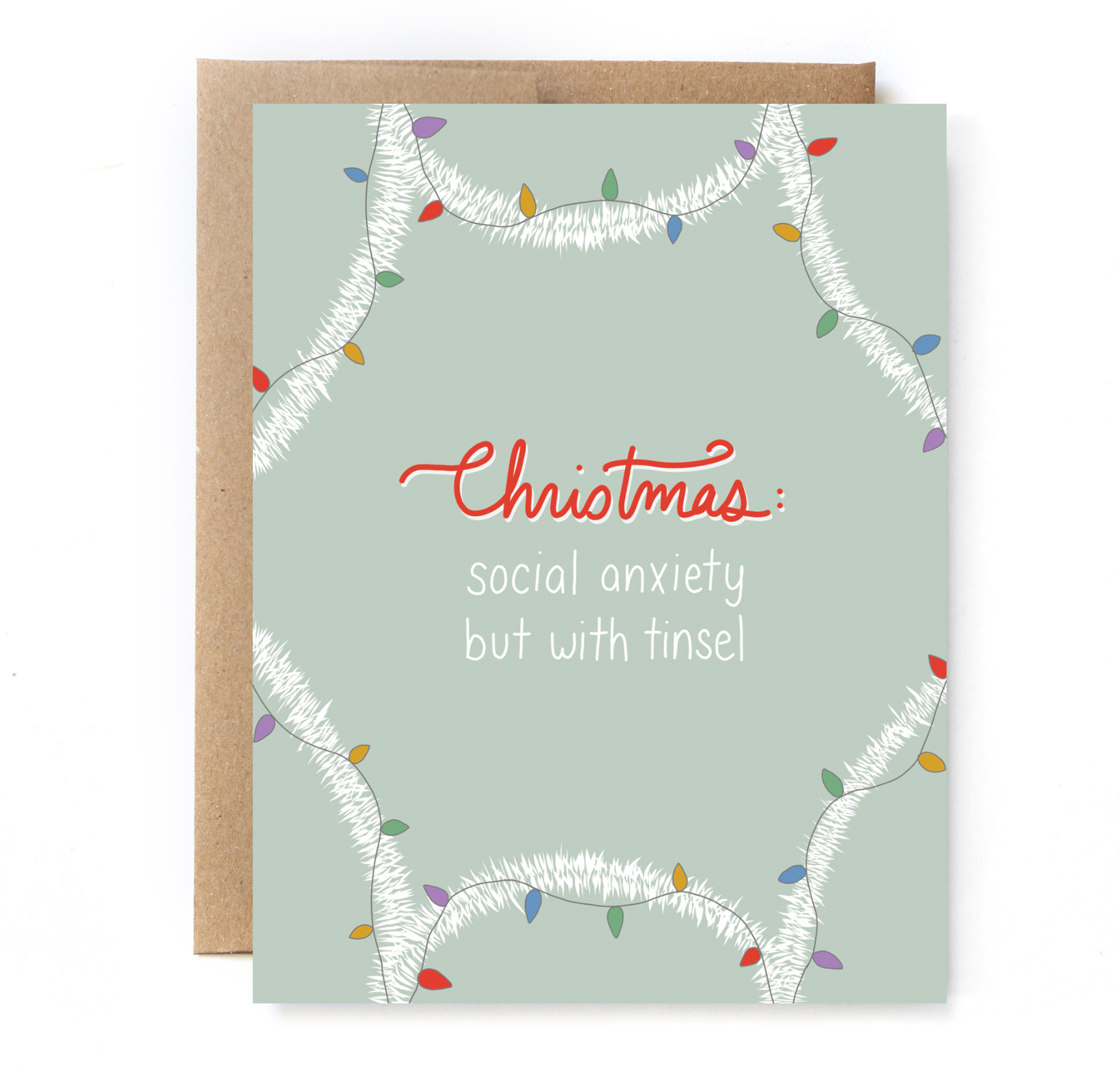 Social Anxiety with Tinsel Greeting Card / Card pack