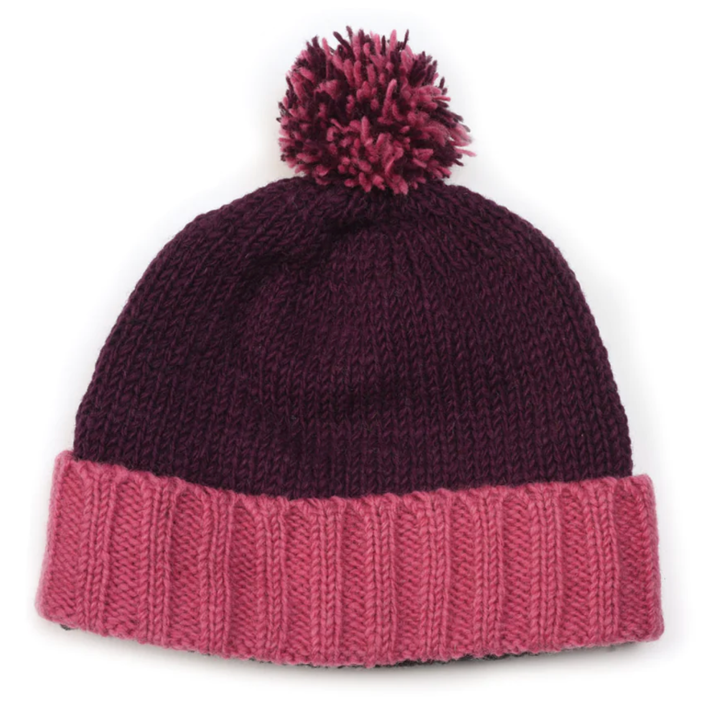 Two Tone Pom Beanie - Plum