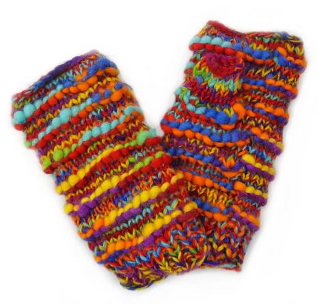 Ribbed Knit Fingerless Gloves - Rainbow