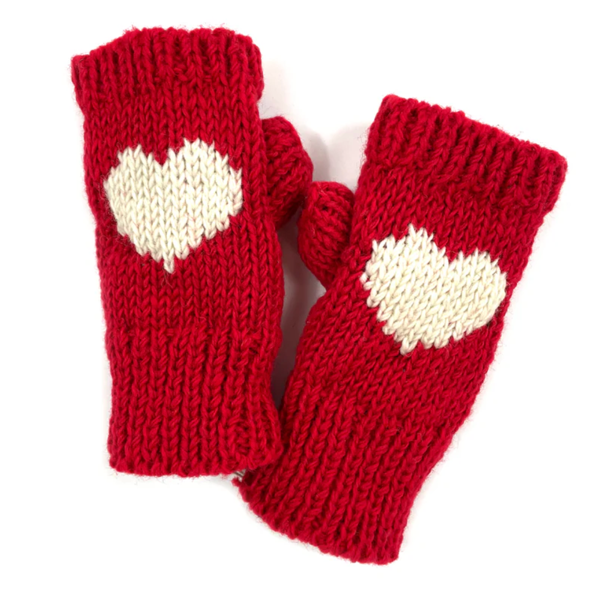 Heart fingerless gloves - Red