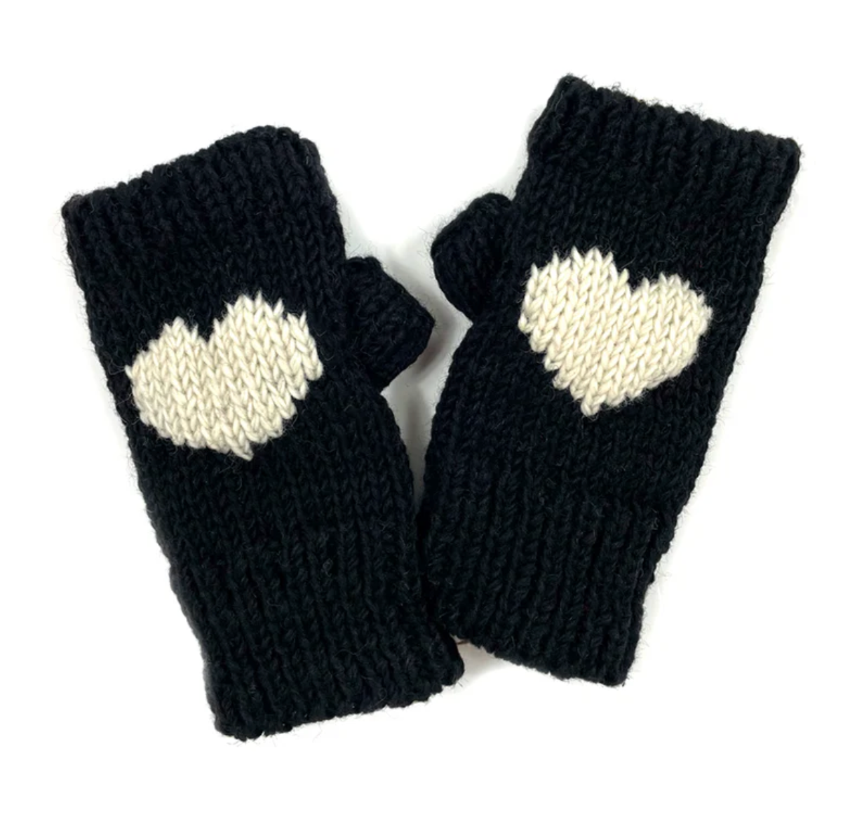 Heart fingerless gloves - Black