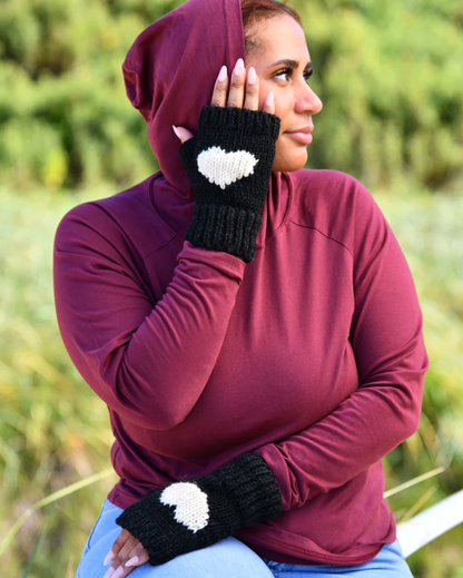 Heart fingerless gloves - Black