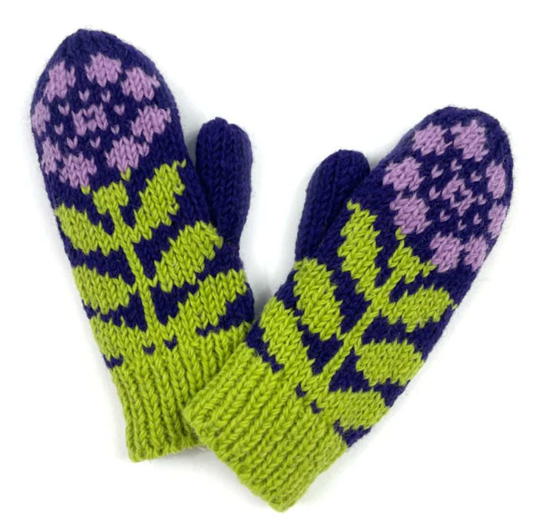 Flower Mittens - Purple