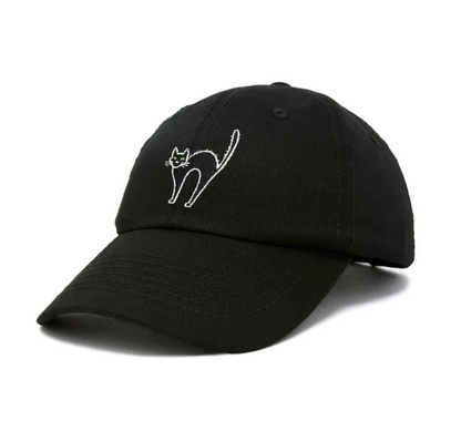 Cat Embroidered soft top Hat - Black