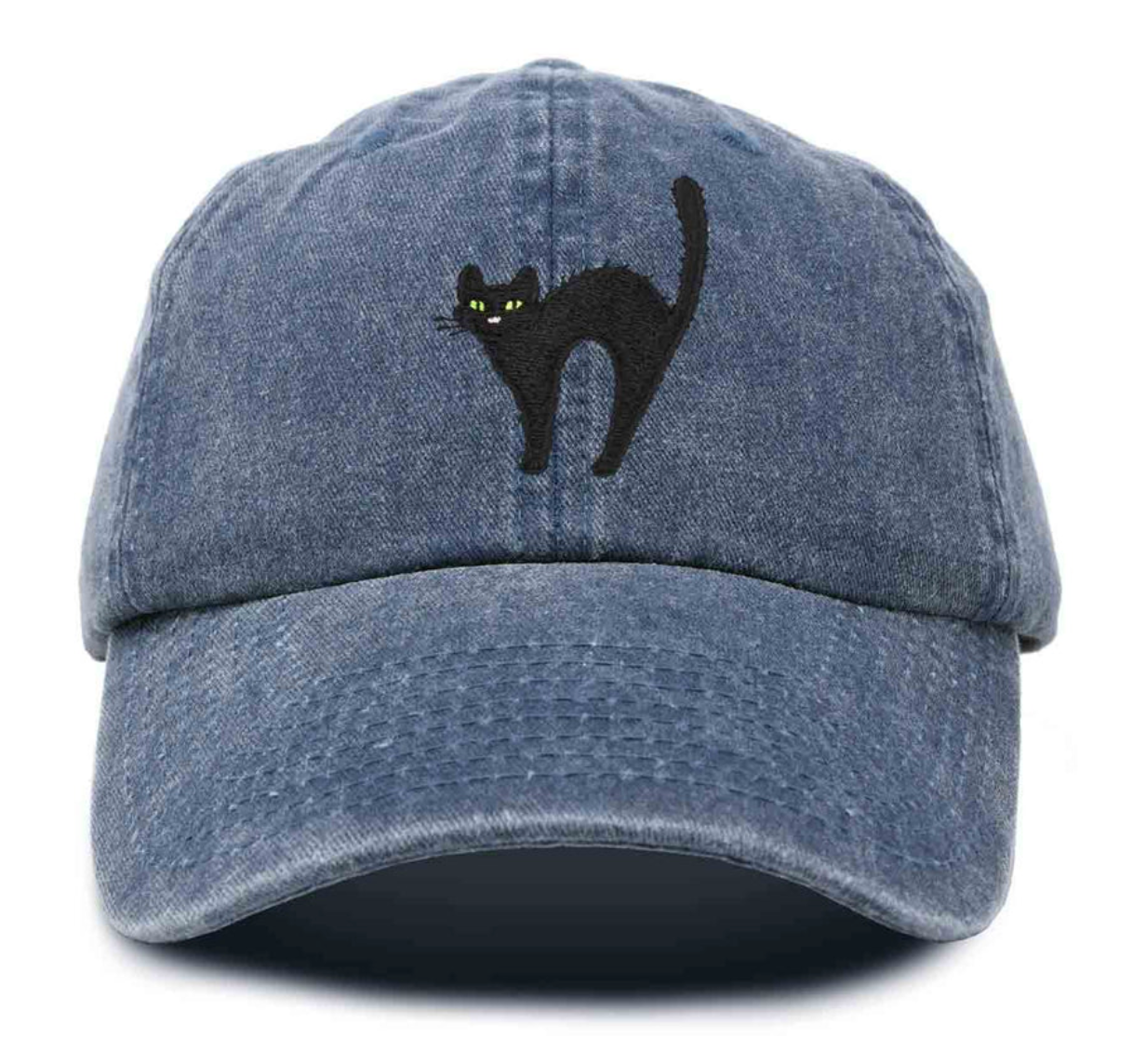 Cat Embroidered soft top Hat - Washed Blue