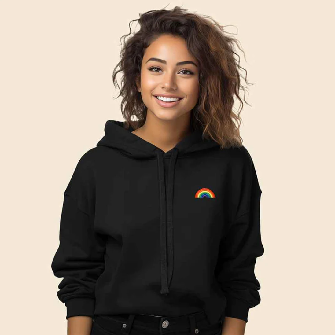 Rainbow cropped hoodie - Army Green