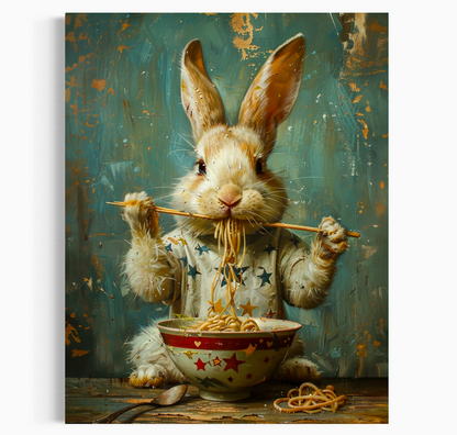 Rabbit Eating Ramen Art Print