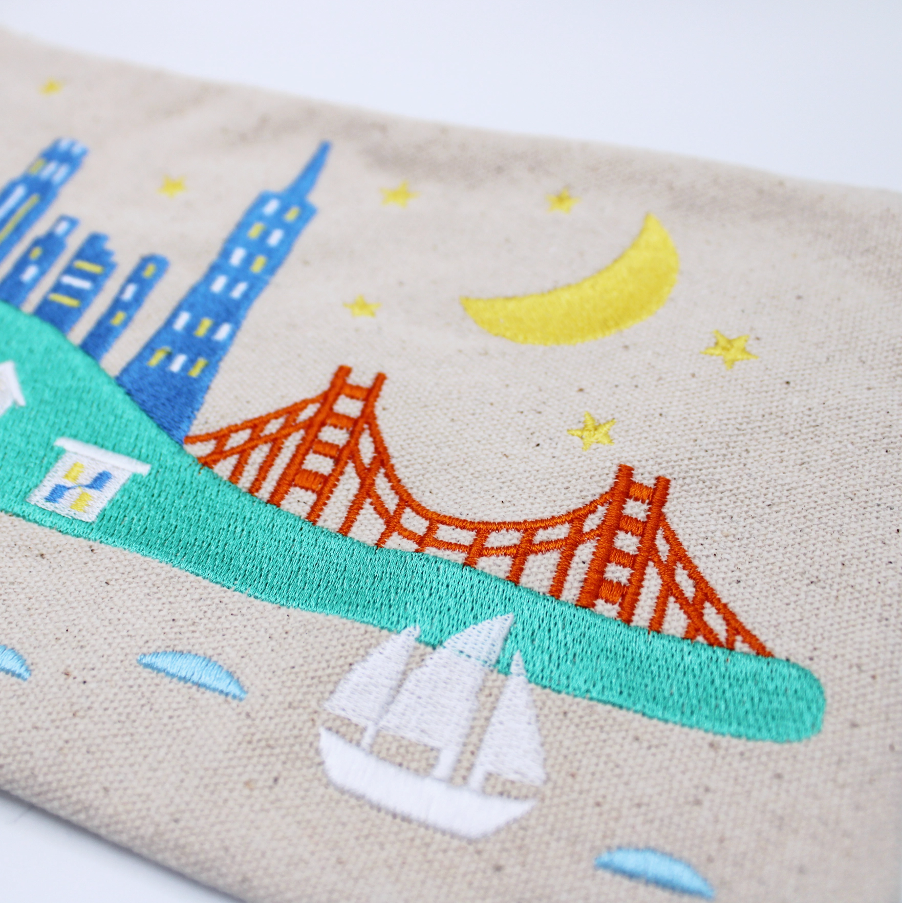 Embroidered Zipper Pouch - Skyline