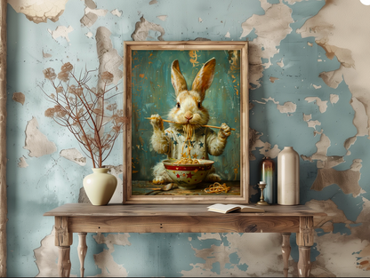 Rabbit Eating Ramen Art Print