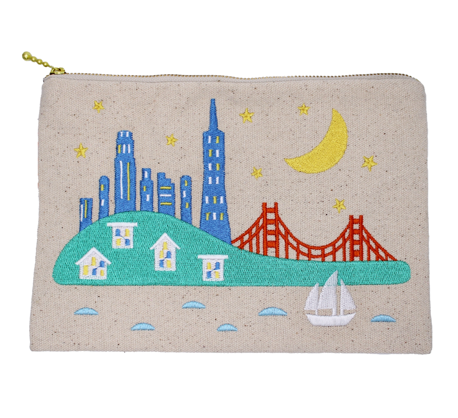 Embroidered Zipper Pouch - Skyline