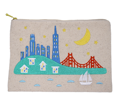 Embroidered Zipper Pouch - Skyline