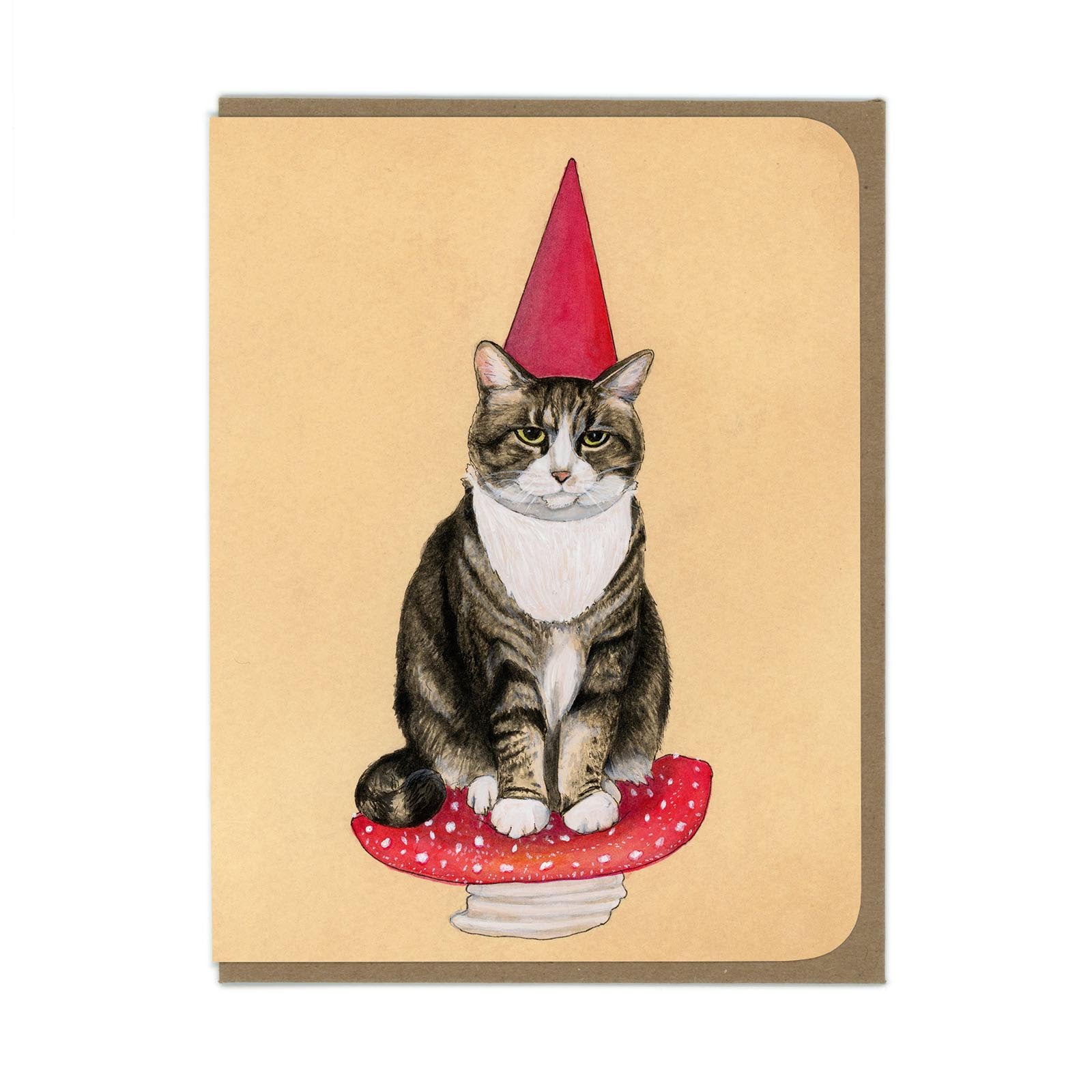 Garden Gnome Cat Greeting Card