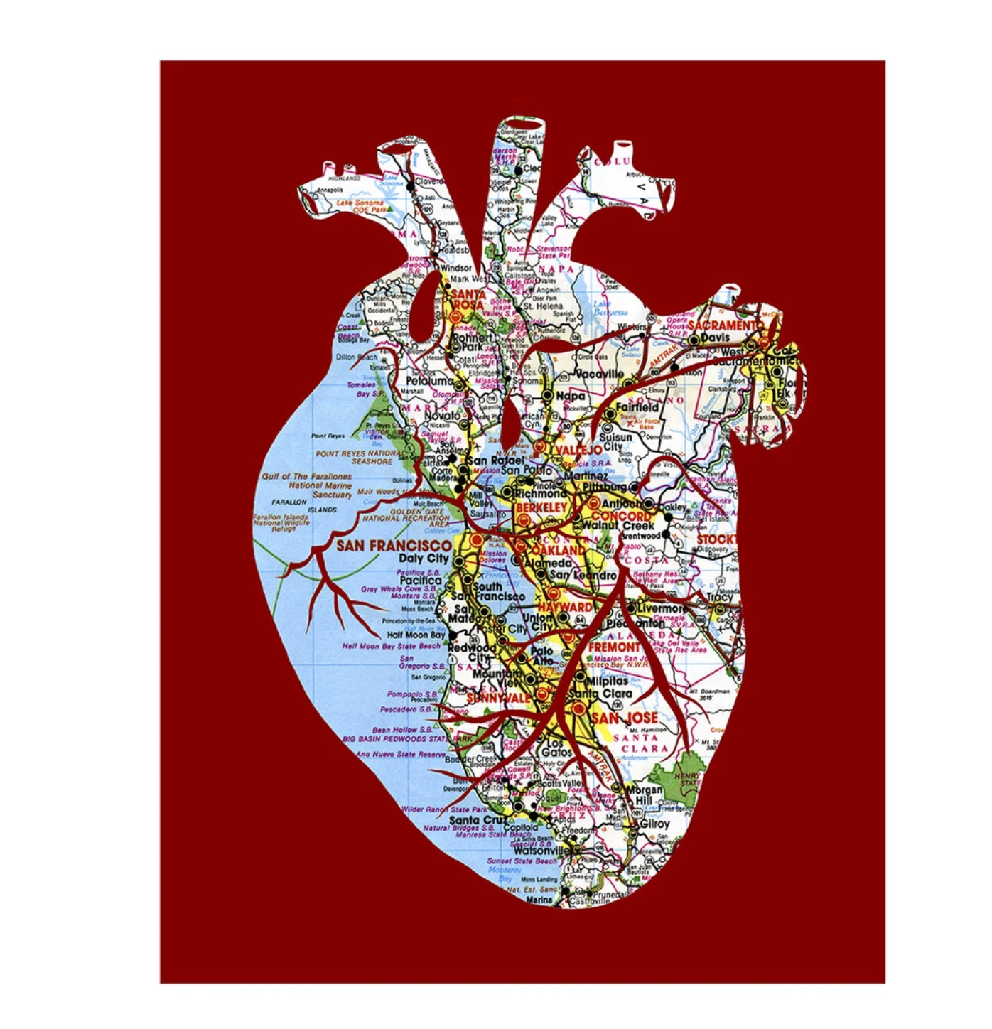 Heart of the Bay Map Cut Print