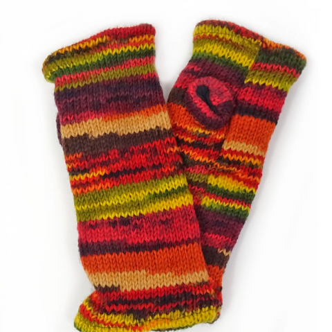 Multi-stripe fingerless gloves - Brown