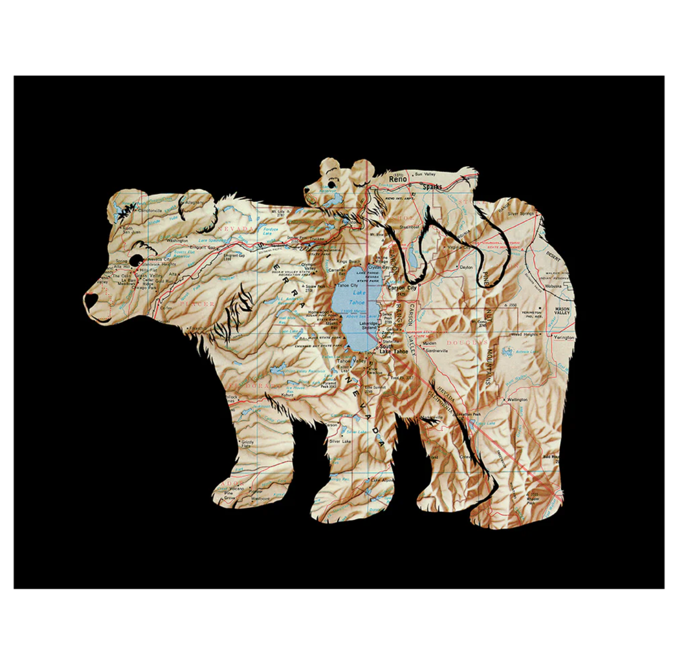 Tahoe Bear Map Cut Print